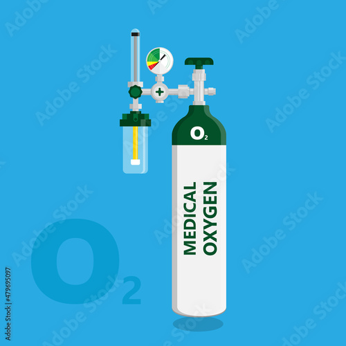 Oxygen cylinder tank medical oxygen full kit illustration