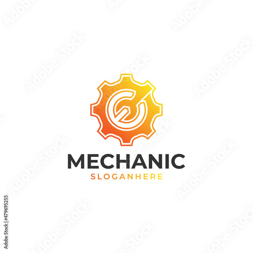 modern gear and spanner logo design vector in gradient color