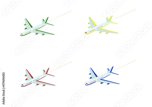 set of vector illustrations, planes in different colors