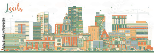 Leeds UK City Skyline with Color Buildings.