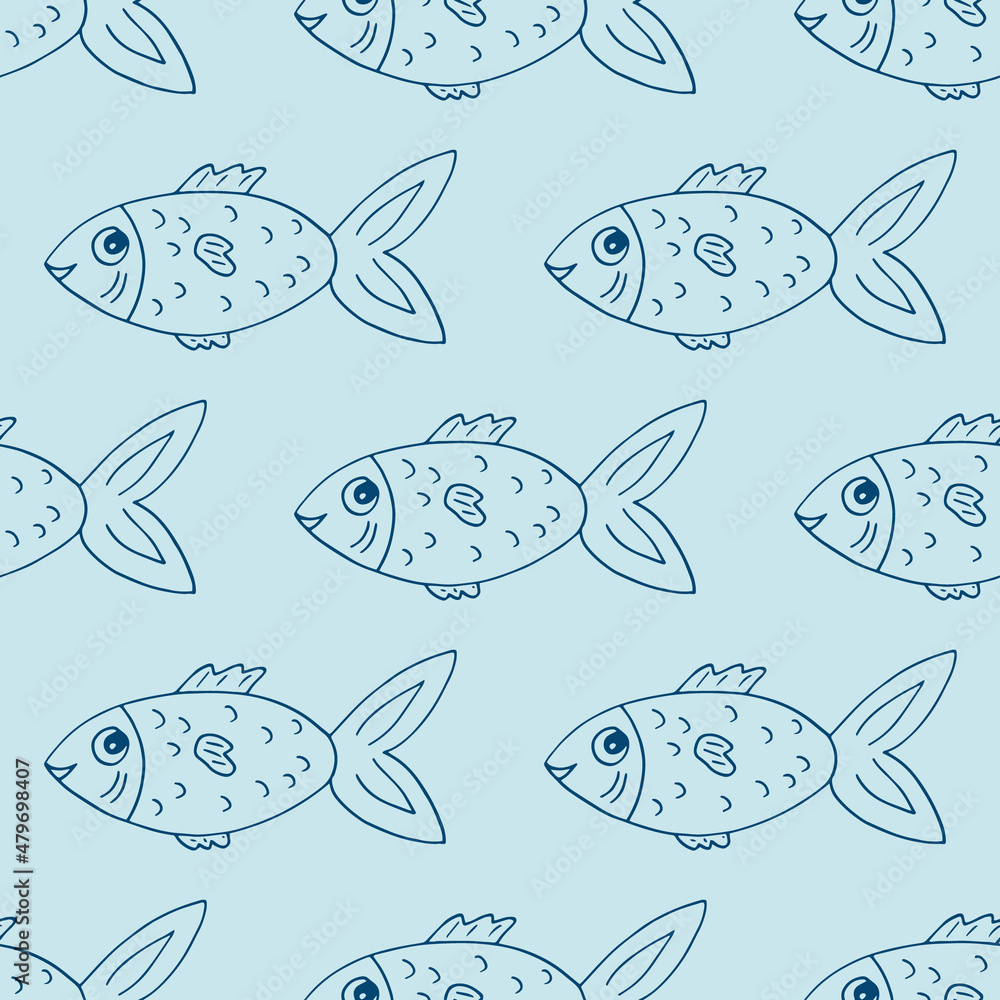 Minimal Fish Pattern fish seamless pattern hand drawn doodle. vector, minimalism ...