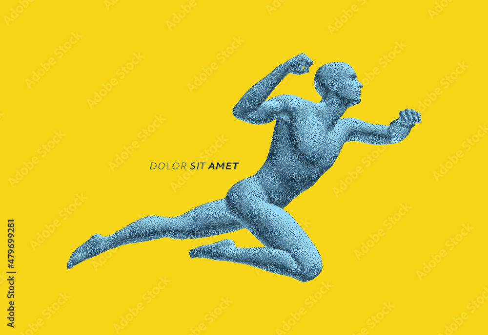Leadership, freedom or development concept. Jumping man. 3D human body model. Design for sport. Vector illustration composed of particles. Leadership, freedom or development concept. Jumping man. 3D human body model. Design for sport. Vector illustration composed of particles.