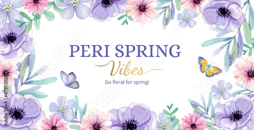 Billboard template with peri spring flower concept,watercolor style