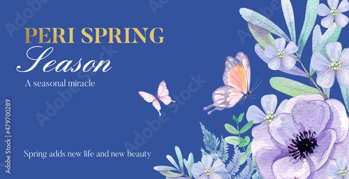 Billboard template with peri spring flower concept,watercolor style