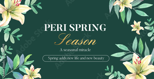 Billboard template with peri spring flower concept,watercolor style