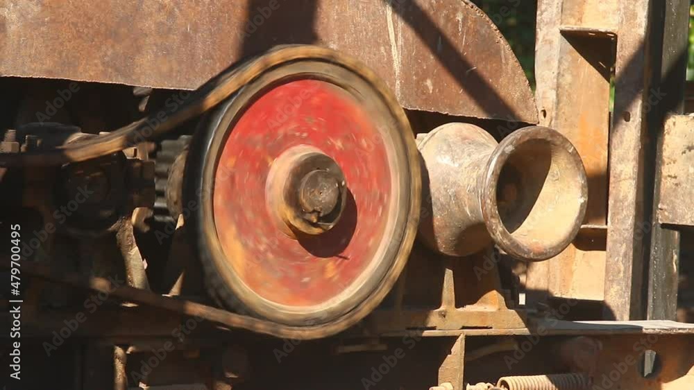 Pulley wheels on piling crane, outdoor Chiangmai Thailand Pulley wheels on piling crane, outdoor Chiangmai Thailand