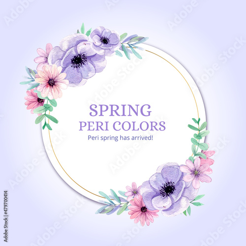 Wreath template with peri spring flower concept,watercolor style
