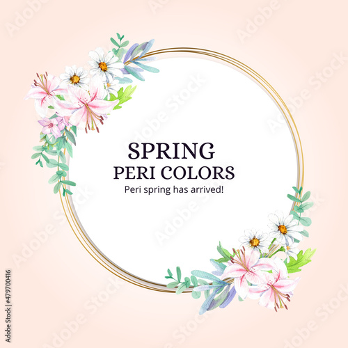 Wreath template with peri spring flower concept,watercolor style