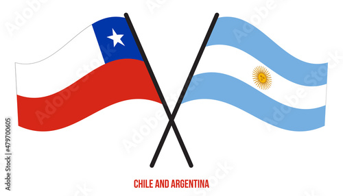 Chile and Argentina Flags Crossed And Waving Flat Style. Official Proportion. Correct Colors.