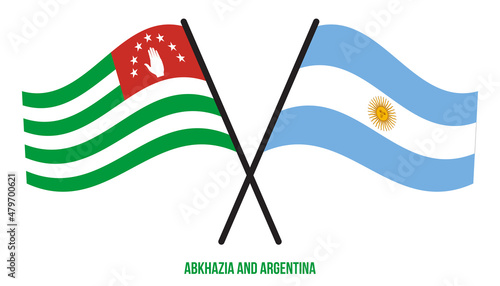 Abkhazia and Argentina Flags Crossed And Waving Flat Style. Official Proportion. Correct Colors.