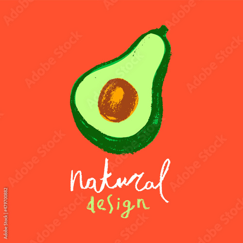 Avocados drawing in pencil hand-drawn style. Green avocado illustration. Avocado oil icon. Vegan restaurant logo, vegetarian symbol. Organic food sign. Cartoon vegetable. Vector sign avocados isolated