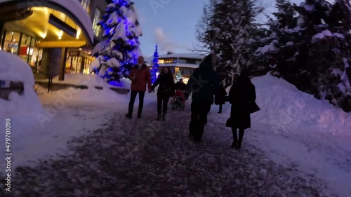 Winter Resort At Night Time Lapse During Christmas