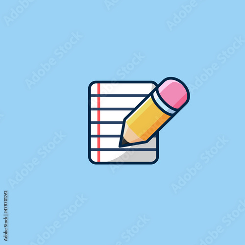 pencil and paper sheet cartoon illustration. Suitable for stickers icons and others