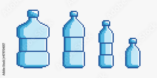 Plastic bottles in pixel art style