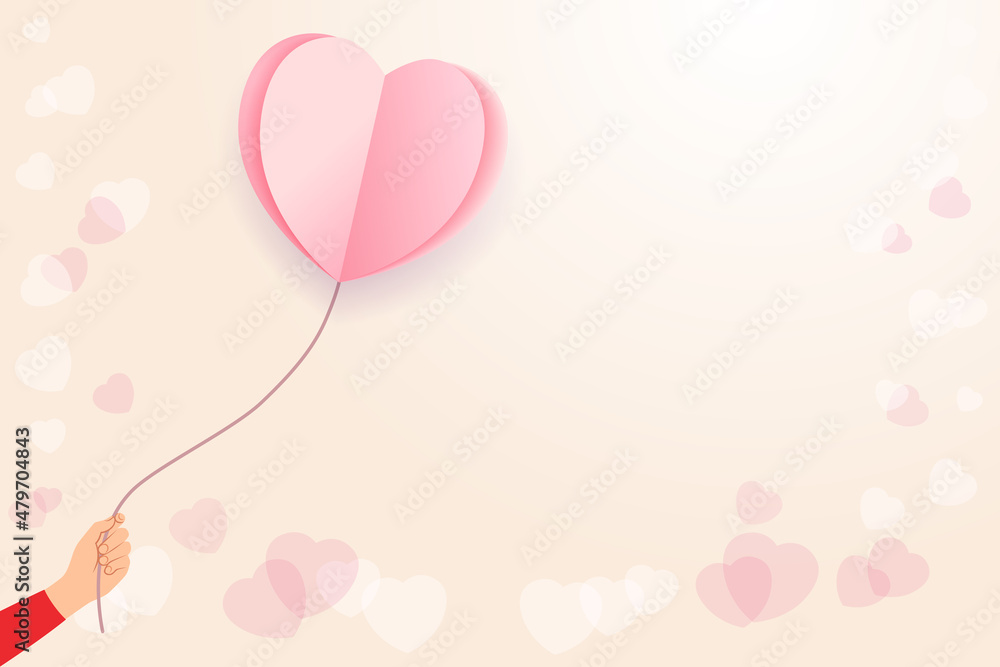 Hand with Valentine origami paper heart balloon flying. Love vector illustration for Valentines day design or wedding party. Wallpaper, flyer, invitation, poster, brochure, banner for sale Hand with Valentine origami paper heart balloon flying. Love vector illustration for Valentines day design or wedding party. Wallpaper, flyer, invitation, poster, brochure, banner for sale