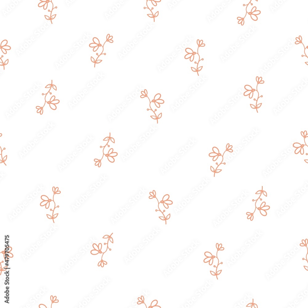 Seamless pattern with different plants and  flowers on  white background. Vector print with herbs. Botanical doodle wallpaper.