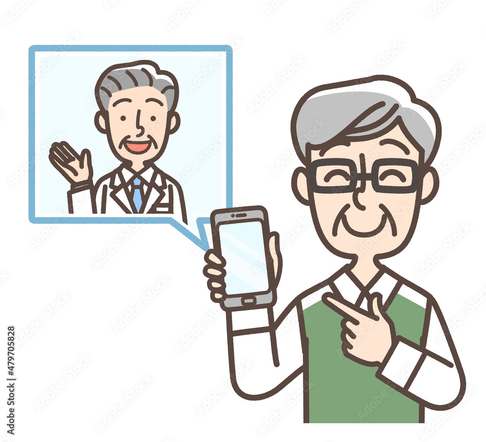 スマートフォンで診察を受けている男性 スマートフォンで診察を受けている男性