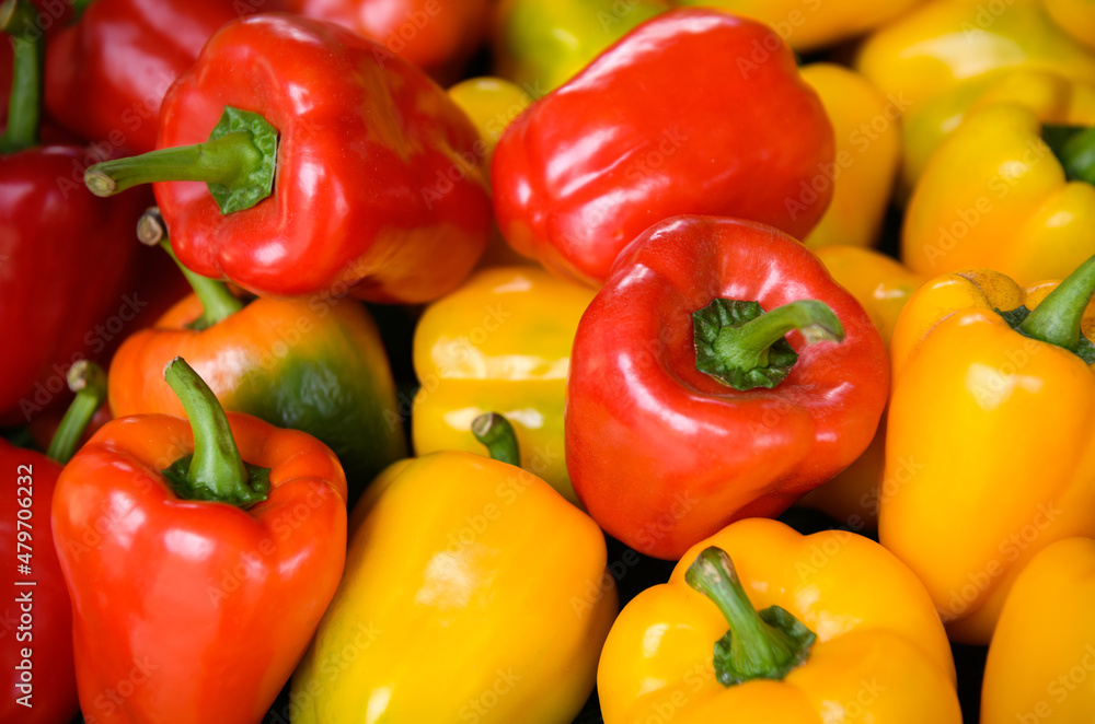 Group of red and yellow bell peppers. Group of red and yellow bell peppers.