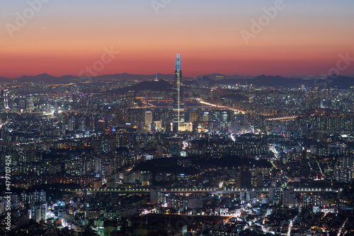 After sunset, beautiful cityscape, in seoul city. 서울시 일몰 풍경, 노을, 타워