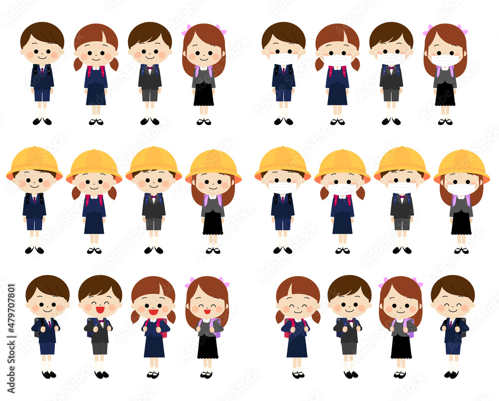Fototapeta premium 小学校へ入学する子ども達のセット
