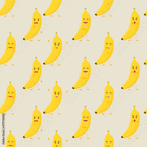 Cute bananas with different emotions seamless pattern