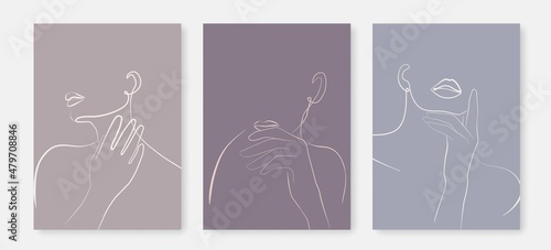Continuous Line Drawing of Woman Head. Abstract Female Faces Line Art Creative Concept Sketch Isolated Set. Female Minimalistic Illustration. Vector EPS 10