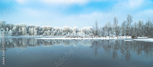 magical winter landscape on the river