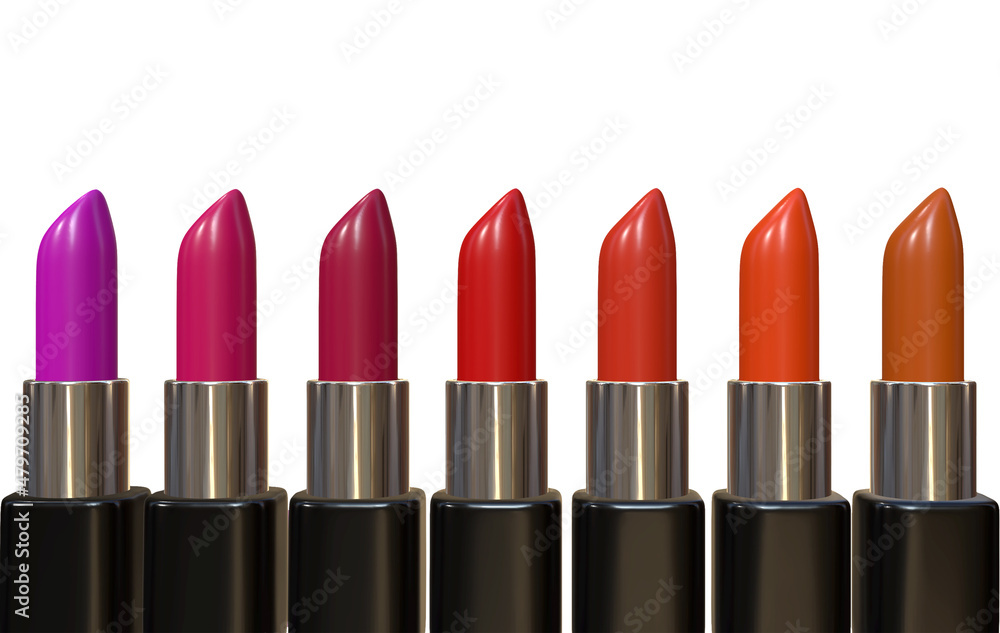 3D rendering of colorful lipstick on white background 3D rendering of colorful lipstick on white background