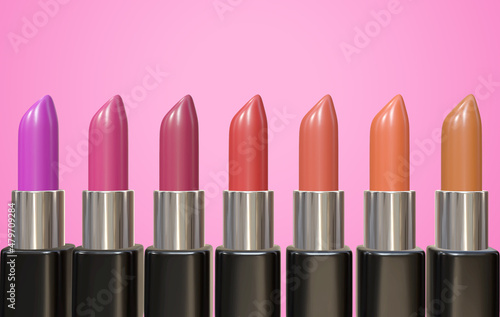 3D rendering of colorful lipstick on pink background
