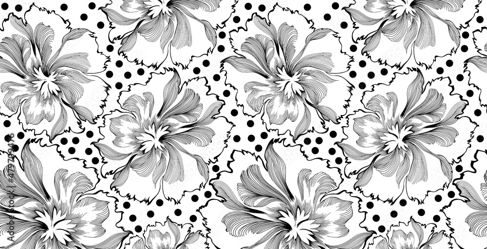 Seamless black and white floral border Stock Illustration Adobe Stock