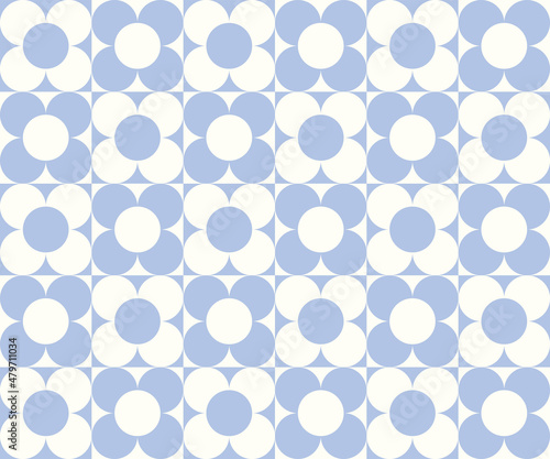 Checkerboard seamless pattern with geometric shaped flowers. Colorful vector background in retro style. Vintage hippie aesthetic, 60s, 70s