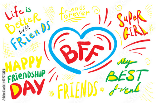 Hand Drawn Friends Word, Friendship Lettering, Friend Print