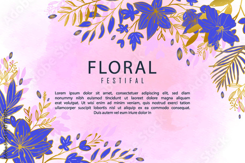 Beautiful line art floral spring style banner template background