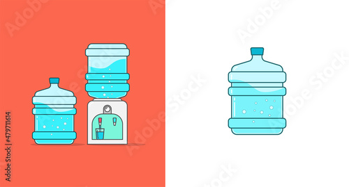Water cooler dispenser vector or watercooler big bottle and office machine isolated line outline art illustration