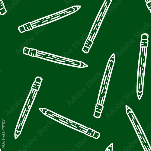 Cute cartoon pencil doodles seamless border pattern. Vector repeatable background texture tile. Cozy craft template of stock illustration for wrapping design, wallpaper