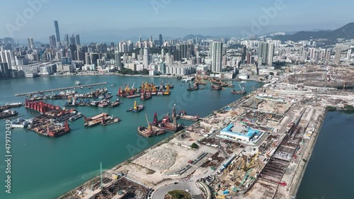 Aerial View of Hong Kong Kai Tak Construction, Stadium with sports facilities ,Residential and Commercial   photo