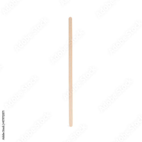 Disposable stick for coffee isolated on white background. Wooden stirrer sticks. Stir sticks for hot drinks. Coffee and tea spoon, zero waste. Popsicle elements for holding ice cream.