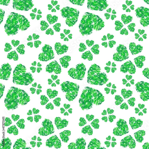 Seamless texture Heart Valentine's day love funny beautiful delicate pattern watercolor green nature grass greenery flowers