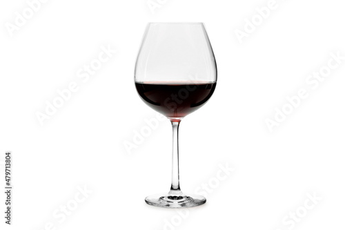 Red wine in a glass isolated on white background. Full transparency wine glass.