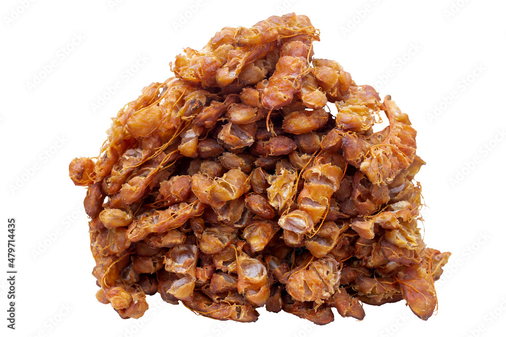 Pile of ripe Peeled seedless tamarind for cooking thai food and herb isolated on white background included clipping path. Pile of ripe Peeled seedless tamarind for cooking thai food and herb isolated on white background included clipping path.