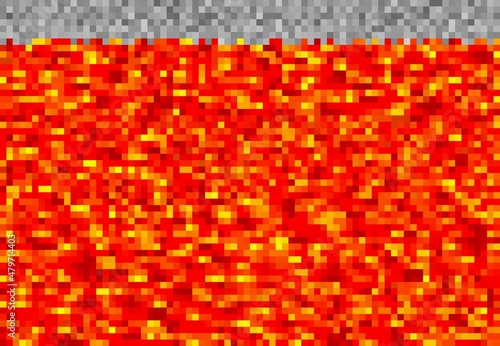 Cubic pixel lava, magma cube blocks pattern. Pixel game background, vector backdrop with hot volcanic lava, Earth magma or melted rock. Computer or arcade retro game square pixel texture