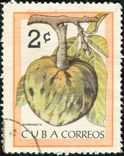 CUBA - CIRCA 1963: A postage stamp printed in the Cuba shows tropical fruit cherimoya