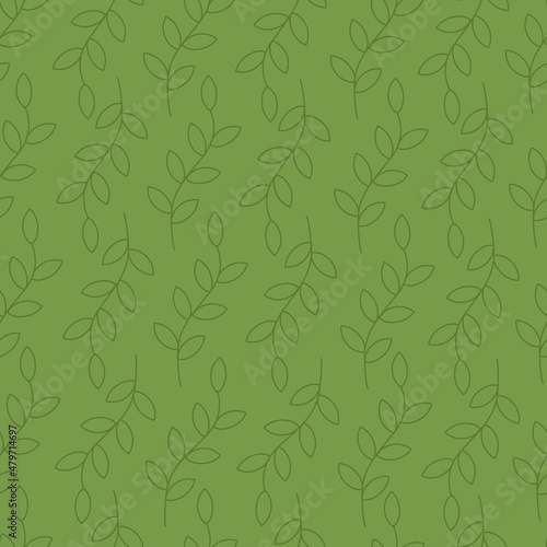 Seamless floral pattern with leaves on a green background. Vector natural texture for eco-design of textiles, wallpaper, printing on paper, fabric, scrapbooking.