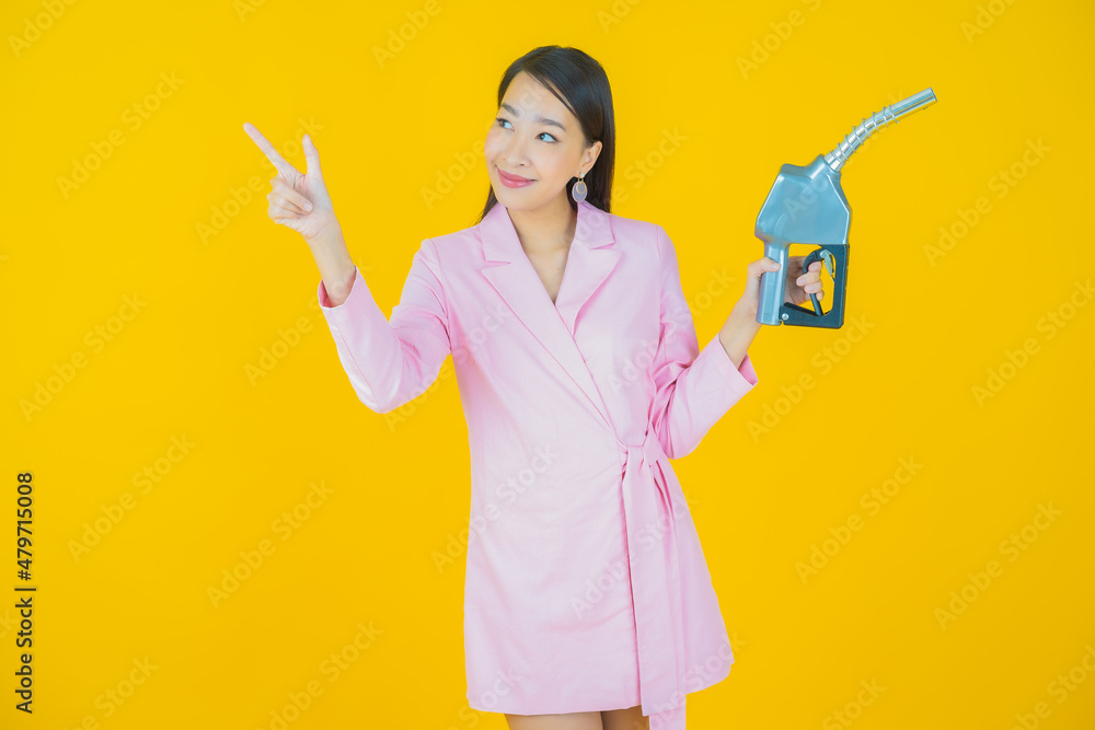 Portrait beautiful young asian woman feul gas pump Portrait beautiful young asian woman feul gas pump