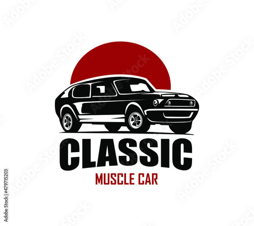 Muscle car silhouette logo vector concept badge emblem isolated
