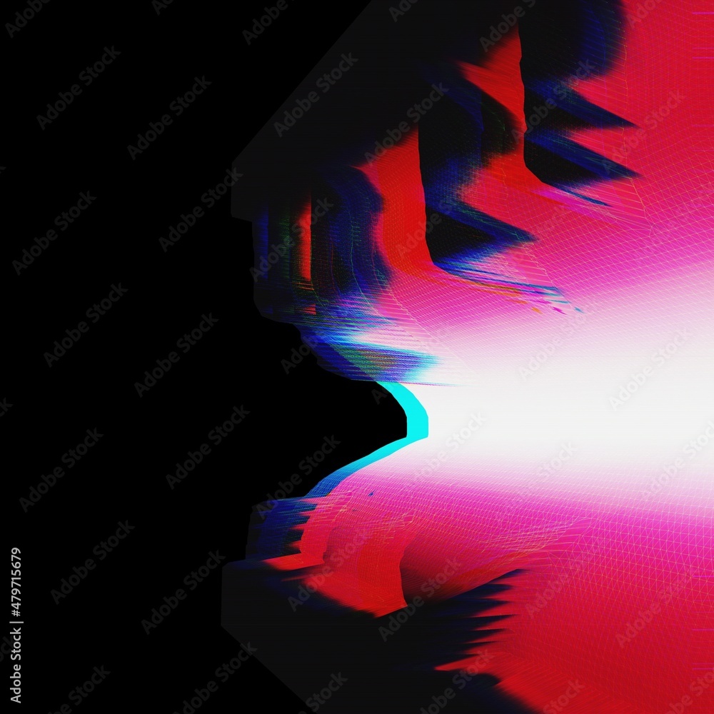 3D illustration of an abstract glitch background. RGB-shift effect ...