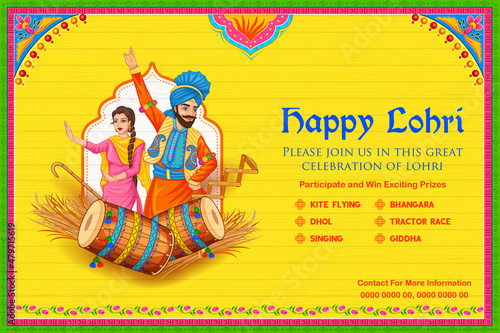 Happy Lohri holiday background for Punjabi festival