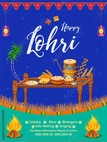 Happy Lohri holiday background for Punjabi festival