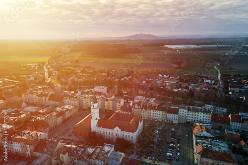 Fototapeta Naklejka Na Ścianę i Meble -  Aerial view of european city with architecture buildings and streets. Central square of small town cityscape, top view