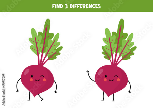 Find three differences between two cute beetroots.